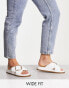 ASOS DESIGN Wide Fit Flash buckle cross vamp flat sandals in white