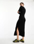 Cotton:On scoop neck long sleeve rib bodycon dress in black