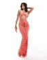 Фото #1 товара ASOS DESIGN halter cut out detail ruffle detail maxi dress in coral