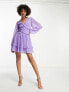 Фото #5 товара ASOS DESIGN Tall button through pintuck mini dobby dress in purple