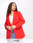 Фото #2 товара Miss Selfridge Petite longline fitted waist blazer in red