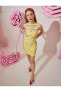 Фото #7 товара Kayık Yaka Düz Diz Üstü Sarı Kadın Elbise Rachel Araz