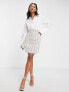 Фото #4 товара ASOS DESIGN mini shirt 2 in 1 dress with pink boucle skirt