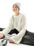 Bershka open knit bell sleeve jumper in ecru