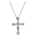 ფოტო #2 პროდუქტის Pink Sapphire & Lab-Grown White Sapphire Oval Cut Cross Pendant Necklace in Sterling Silver by Suzy Levian