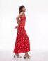 Фото #4 товара Topshop double v midi slip dress in red ditsy print