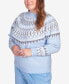 ფოტო #2 პროდუქტის Plus Size Swiss Chalet Fair Isle Yoke Mock Neck Sweater
