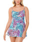 Фото #1 товара Swim Solutions Women's Empire Tummy Control Swim Dress Swimsuit in Multi (14)