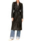 Фото #7 товара Women's Double-Breasted Belted Faux-Leather Coat