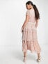 Forever New ruched waist tiered glitter midi dress in rose gold