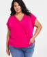 Фото #1 товара Plus Size Lace-Trim V-Neck Top, Created for Macy's