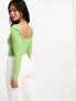 Glamorous long sleeve sweetheart neck bodysuit in green 32 - фото #3