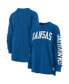 ფოტო #2 პროდუქტის Women's Heathered Royal Kansas Jayhawks Two-Hit Canyon Long Sleeve T-shirt