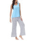 Women's Solid 2 Piece Tank Top with Printed Wide Pants Pajamas Set