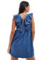 Фото #4 товара ASOS DESIGN soft denim smock mini dress with bow back in midwash blue