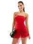 Фото #1 товара Missyempire exclusive mesh bandeau asymmetric ruffle hem with corsage mini dress in red