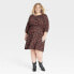 Women's Long Sleeve A-Line Dress - Knox Rose Dark Brown Leopard Print XXL