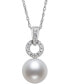 ფოტო #1 პროდუქტის Cultured Freshwater Pearl (7mm) & Diamond (1/20 ct. t.w.) Circle 18" Pendant Necklace in 14k White Gold, Created for Macy's