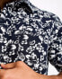 GANT short sleeve floral print cotton linen shirt in navy