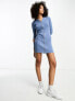 ASOS DESIGN washed zip through hoodie mini dress in blue