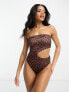 ASOS DESIGN bandeau cut out swimsuit in tortoise shell print