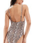 Фото #4 товара ASOS DESIGN Aimee skinny strap swimsuit with ring detail in snake print