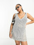 Фото #1 товара ASOS DESIGN Curve crochet mini dress in metallic silver