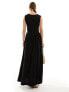 ASOS DESIGN square neck ruched bust maxi dress with lace inserts in black