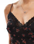 Pull&Bear lace trim mesh cami in black floral print