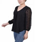 ფოტო #3 პროდუქტის Petite V-neck Blouse with 3/4 Jacquard Chiffon Sleeves