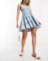 Фото #2 товара Miss Selfridge crochet tiered denim mini dress in mid wash