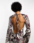 Day 6 flared sleeve low back maxi dress in chocolate animal print 40 - фото #6