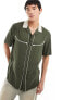 ASOS DESIGN short sleeve regular fit viscose revere shirt with western styling in dark green