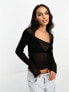 ASOS DESIGN sheer knitted asymmetric top in metallic yarn in black