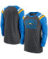 Men's Heathered Charcoal, Powder Blue Los Angeles Chargers Tri-Blend Raglan Athletic Long Sleeve Fashion T-shirt