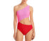 Фото #1 товара Beach Riot Celine Colorblock Ribbed One Shoulder One Piece Swimsuit Size Large