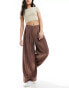 ASOS DESIGN wide leg trouser with pleat detail in terracotta stripe