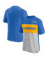 Фото #2 товара Men's Powder Blue and Heathered Gray Los Angeles Chargers Colorblock T-shirt