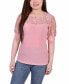 Фото #1 товара Women's Short Puff Sleeve Top with Lace Sleeves and Yoke