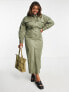 Фото #4 товара ASOS DESIGN Curve twill fitted midi shirt dress in khaki