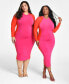 Фото #5 товара Trendy Plus Size Mesh Sleeve Colorblocked Bodycon Dress