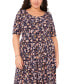 Фото #3 товара Plus Size Printed Scoop-Neck Elbow-Sleeve Midi Dress