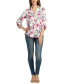 Фото #4 товара Juniors' Floral-Print Roll-Sleeve Button-Up Blouse