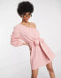 Фото #8 товара ASOS DESIGN Tall one shoulder belted beach mini dress in pink super crinkle