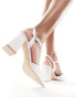 Фото #6 товара Be Mine Wide Fit Bridal Frankie embellished heeled shoes in ivory satin