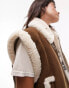 Фото #3 товара Topshop faux suede shearling oversized aviator gilet in chocolate