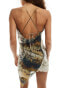 Фото #3 товара COLLUSION asymmetric high neck mini dress with lace up back in abstract print