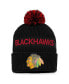 ფოტო #1 პროდუქტის Men's Black, Red Chicago Blackhawks 2022 NHL Draft Authentic Pro Cuffed Knit Hat with Pom