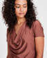 ფოტო #2 პროდუქტის Petite Short-Sleeve Cowlneck Top, Created for Macy's