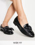 ASOS DESIGN Wide Fit Mentor bow loafer flat shoes in black patent